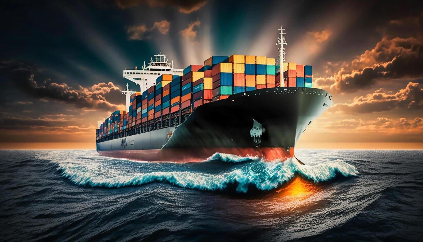 container-ship-on-ocean-business-logistic-import-export-transport-front-view-in-sunset-generative-ai-free-photo